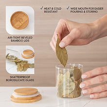 Load image into Gallery viewer, Glass Spice Jars with Bamboo Lids Set of 12 - 5 oz Airtight Glass Jar Storage Containers Stackable Wood Lid - Shatterproof Glass Canisters for Kitchen Pantry Organization, Herbs, Candy, Dry Food