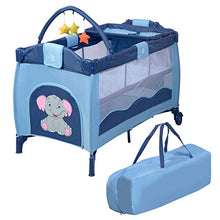 Load image into Gallery viewer, BABY JOY Portable Baby Playard, 3 in 1 Foldable Reversible Napper and Changer, Portable Playard Travel Bassinet Bed with Hanging Toys, 2 Lockable Wheels Diaper Changing Table (Blue)