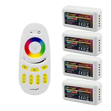Load image into Gallery viewer, Mi Light Wireless 2.4G RF RGB + White/Warm White Controller Kit, 4 x Controllers and 4-Zone Remote, Wi-Fi Bridge Compatible, 4CH Multicolor RGBW/RGBWW LED Strip Light Controller