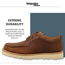 Load image into Gallery viewer, Wrangler Footwear Rugged Wedge Oxfords - Men’s Casual Dress Shoes Featuring Moc Toe Profile, Full-Grain Leathers, Air-Mesh Inner Lining, and Blown Rubber Wedge Soles - Clay/Dark Brown, 13 M