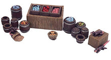 Load image into Gallery viewer, War World Gaming Fantasy Village Street Market Stall and Barrels Set – 28mm Heroic Scale Wargaming Terrain Model Diorama Scenery Wargame Tabletop Medieval Battle Wargame Battleboard