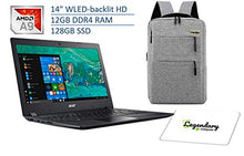 Load image into Gallery viewer, Acer 2020 Aspire 3 14 Inch HD Laptop, AMD Dual Core A9-9420e, AMD Radeon R5, 12GB DDR4 RAM, 128GB SSD, HDMI, WiFi, Windows 10 S, W/ Legendary Computer Backpack & Mouse Pad Bundle