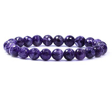 Load image into Gallery viewer, Natural Faceted African Amethyst Handmade Gemstone 8mm Round Beads Elastic Bracelet 7 Inch