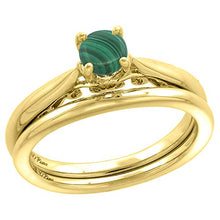 Load image into Gallery viewer, 14k Yellow Gold Diamond Genuine Malachite Solitaire Engagement Ring Set 2 Piece Round 5mm, size 8.5