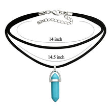 Load image into Gallery viewer, Aobei 5PCS Hexagonal Gemstone Pointed Reiki Chakra Pendant Necklace Gneuine Leather Choker for Women 14''