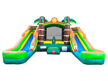 Load image into Gallery viewer, Crossover Tropical Inflatable Bounce House Double Slide 16.5 x 15 x 11 Foot - Big Inflatable Water Slide Bouncer House Combo for Kids - Outdoor Party Bounce House with Blower, Stakes, & Storage Bag