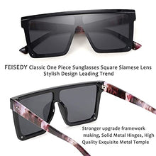 Load image into Gallery viewer, FEISEDY Fashion Siamese Lens Sunglasses Women Men Succinct Square Style UV400 B2470 (Black & Marbling, 60)