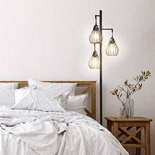 Load image into Gallery viewer, Brightech Teardrop - Floor Lamp Matches Industrial, Farmhouse & Rustic Living Rooms – Standing Tree Lamp with 3 Elegant Cage Heads & Edison LED Bulbs - Tall Vintage Pole Light - Black