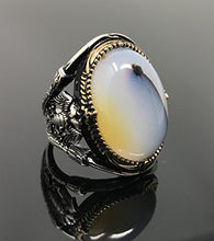 Load image into Gallery viewer, KAR Rare 925K STERLING SILVER Yemeni AGATE(Aqeeq) Large MEN'S RING USA SELLER P5B (12)
