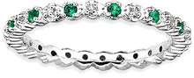 Load image into Gallery viewer, 925 Sterling Silver Created Green Emerald Diamond Band Ring Size 6.00 Stone Stackable Gemstone Birthstone May Fine Jewelry For Women Gifts For Her