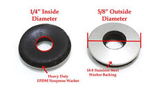 Load image into Gallery viewer, 1/4" x 5/8" OD Stainless EPDM Washers, (100 pc) Neoprene Backed, Choose Size & Qty, by Bolt Dropper.