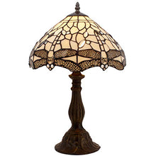 Load image into Gallery viewer, Tiffany Lamp with Cream Stained Glass and Crystal Bead Dragonfly Table Lamp in Height 18 Inch for Living Room Antique Coffee Table Desk Beside Bedroom S139 WERFACTORY