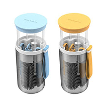 Load image into Gallery viewer, 2Pack Travel Baby Bottle Brush Set with Extendable Silicone Bottle Brush,Nipple Brush,Magnetic Baby Bottle Drying Rack,Straw Cleaner Brush,Baby Bottle Soap Dispenser,Baby Bottle Warmer.Blue.Yellow.