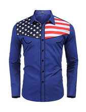 Load image into Gallery viewer, COOFANDY Men's Casual American Flag Dress Shirts Patriotic Western Long Sleeve Shirt Blue