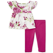Load image into Gallery viewer, The Children's Place Baby Toddler Girl Mix and Match Short Sleeve Floral Print Top and Knit Ruffle Leggings 2-Piece Outfit Set, ICED Berry, 5T