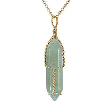 Load image into Gallery viewer, JADENOVA Full Wire Wrapped Energy Healing Crystal Gemstone Pendant Necklace 18" Stainless Steel Chain(Natural Aventurine)