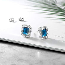 Load image into Gallery viewer, Gem Stone King 925 Sterling Silver London Blue Topaz Earrings For Women (4.45 Cttw, Gemstone Birthstone, 8X6MM Emerald Cut)