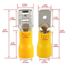 Load image into Gallery viewer, Baomain Male & Female Quick disconnects Vinyl Insulated Spade Wire Connector Electrical Crimp Terminal 12-10 AWG 6.3mm Yellow 100 Pack