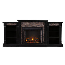 Load image into Gallery viewer, SEI Furniture Gallatin Faux Stone Electric Bookcases Fireplace, Satin Black