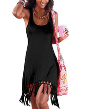 Load image into Gallery viewer, lime flare Women Casual Racerback Mini Short Beach Tank Dress Long T Shirt Tunic Sundress with Fringes (Solid Black, Large(US 12-14))