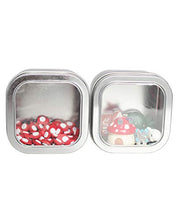 Load image into Gallery viewer, Empty 8-Ounce Capacity Square Silver Metal Tins with Clear Window for Candle Making, Candies, Gifts & Treasures (6 Pack)