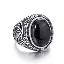 Load image into Gallery viewer, Elfasio Men Natural Oval Black Onyx Rings Stainless Steel Ring Jewelry Size 11