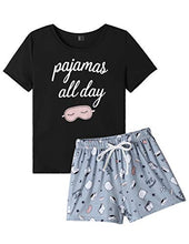 Load image into Gallery viewer, VENTELAN Pajama Set For Women Cute PJS Summer Short Sleeve Shorts Sleepwear M Grey