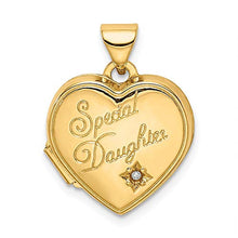 Load image into Gallery viewer, 14k Yellow Gold 15mm Heart Diamond Special Daughter Photo Pendant Charm Locket Chain Necklace That Holds Pictures Fine Jewelry For Women Gifts For Her