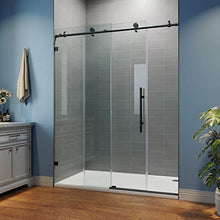 Load image into Gallery viewer, SUNNY SHOWER Glass Door Sliding Shower Enclosure with 3/8 in. Clear Glass Stainless Steel Hardware, 60 in. W x 76 in. H, Black Frameless Shower Door
