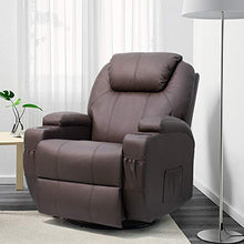 Load image into Gallery viewer, JUMMICO Recliner Chair Massage and Heating Living Room Chair, Rocking and 360° Swivel Home Leather Sofa with 2 Cup Holders and Side Pockets (Brown)