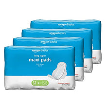 Load image into Gallery viewer, Amazon Basics Thick Maxi Pads with Flexi-Wings for Periods, Long Length, Super Absorbency, Unscented, Size 2, 128 Count, 4 Packs of 32 (Previously Solimo)