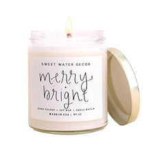 Load image into Gallery viewer, Sweet Water Decor Merry and Bright Candle | Fir, Nutmeg, and Clove, Winter Holiday Scented Soy Wax Candle for Home | 9oz Clear Glass Jar, 40 Hour Burn Time, Made in the USA