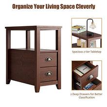 Load image into Gallery viewer, Giantex End Table W/ 2 Drawers and Shelf Space-Saving Rectangular Bedside Table with Metal Handle, Retro Side Table for Living Room Bedroom Home Furniture Side Table (2, Brown)
