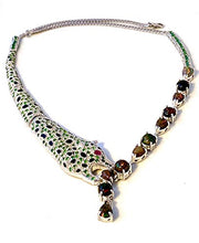 Load image into Gallery viewer, Splendid Tiger Necklace with Genuine Solid Black OPAL (11 Gems), EMERALD (30 Gems), TSAVORITE and RUBY Natural Gemstones, 14k White GOLD, Superb Fine 'Cartier' Style Jewelry.