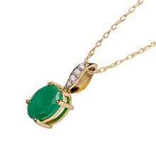 Load image into Gallery viewer, 10k Yellow Gold Genuine Oval Emerald and Diamond Pendant Necklace