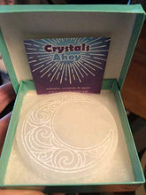 Load image into Gallery viewer, 3" Selenite Charging Plate Etched with Crescent Moon Design, Highest Quality Selenite