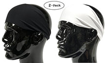 Load image into Gallery viewer, Value 2-Pack, Mens Headband - Guys Sweatband & Sports Headbands Moisture Wicking Workout Sweatbands for Running, CrossTrain, Skiing and bike helmet friendly - Value Pack - 1-Black & 1-White Sweatbands