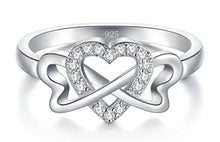 Load image into Gallery viewer, BORUO 925 Sterling Silver Ring, High Polish Cubic Zirconia Infinity and Heart Tarnish Resistant Comfort Fit Ring Size 6
