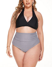 Load image into Gallery viewer, IN'VOLAND Women Plus Size V Neck Bikini High Waist Halter Two Piece Swimsuit Sporty Tummy Control Bathing Suit
