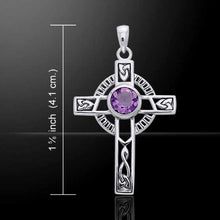 Load image into Gallery viewer, Jewelry Trends Sterling Silver Celtic Knotwork Cross with Amethyst Pendant on 18 Inch Chain Necklace