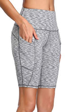Load image into Gallery viewer, Oalka Women's Yoga Short Side Pockets High Waist Workout Running Shorts Space Dye Camo Grey L