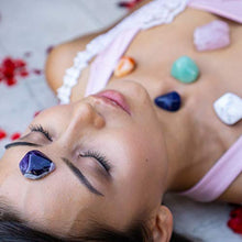 Load image into Gallery viewer, Crystalya Premium Grade Crystals and Healing Stones in Wooden Display Box - 7 Tumbled Chakra Gemstones, Amethyst Crystal, Rose Quartz, Quartz Crystal Point + Guide & Instructions - Gift Kit