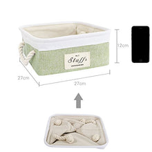 Load image into Gallery viewer, uxcell Storage Baskets with Cotton Handles Foldable Storage Bins Laundry Clothes Towel Box Organizer W Drawstring Closure for Home Shelves Closet Light Green 10.6" x 10.6" x 4.7"