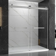 Load image into Gallery viewer, FEKEWIO Frameless Shower Door 57-60" W x 76" H Inch 3/8 Double Sliding with Soft Closing, Clear Tempered Glass 2 Ways Opening Enclosure in Brushed Nickel Finish, DS13