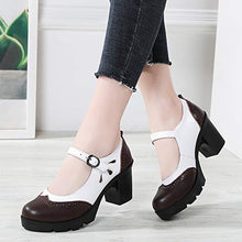 Load image into Gallery viewer, STMYH Women's Wedges Dress Platform High Heels Dermis Wingtip Cutout Lace Retro Fashion Pump Shoes (Numeric, Brown and White, Numeric_8)