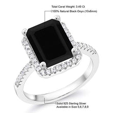 Load image into Gallery viewer, Gem Stone King 925 Sterling Silver Black Onyx Women's Ring (3.49 Cttw 10X8MM Emerald Cut) (Size 6)