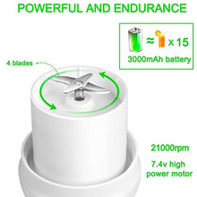 Load image into Gallery viewer, Portable Blender Juicer (12oz) Personal Blender Shakes and Smoothies Juicer Cup Smoothie Maker With 7.4V 3000mAh Rechargeable Battery Strong Power Ice Blender Mixer Baby Food Maker(BPA FREE)Home Office School Travel Sport Gym Outdoors