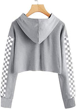 Load image into Gallery viewer, Crop Tops Hoodies for Teen Girls Clothes Kids Cute Long Sleeve Shirts Checkered Sweatshirts and Sweatpants 2 Piece Outfits Sweatsuit Clothing Sets Gray Grey, 9-10 Years