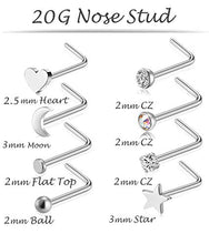 Load image into Gallery viewer, Tornito 20G 36Pcs Stainless Steel L Shaped Nose Ring CZ Nose Stud Retainer Labret Nose Piercing Jewelry (A0:30Pcs, Silver Tone)