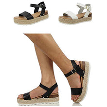 Load image into Gallery viewer, Womens Casual Espadrilles Sandal Trim Rubber Sole Flatform Studded Wedge Buckle Open Toe Ankle Strap Sandals White